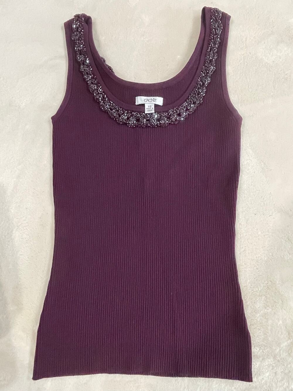 Vintage Y2K Cache Ribbed Beaded Knit Plum Tank Top (XS)